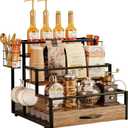 Countertop Coffee Syrup Rack Organizer, 4-Tier Wooden Holder Stand with 36 K Cup Storage Drawer for Coffee Bar Accessories,Condiment Storage Shelves for Kitchen,Home,Office,Restaurant