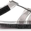 Toddler Sandals Jelly Shoes Girls Unisex Boy Flat Retro Slides Clear Kids Water Slippers Slingback Summer Beach Size 8 Adjustable Buckle Glitter Dress Soft (Black)