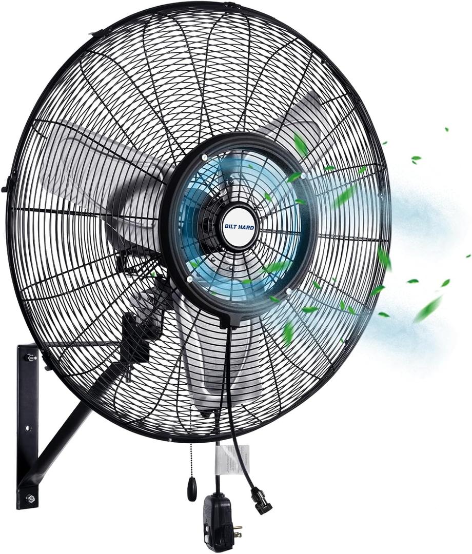 BILT HARD 24" Oscillating High-Velocity Outdoor Wall Misting Fan, 3-Speed Patio Fans for Outside, 80 Oscillation, Waterproof, Industrial Wall Mount Fan for Outdoor- UL Listed