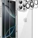 JETech 5 in 1 Case for iPhone 16 Pro 6.3-Inch with 2 Pack Each Tempered Glass Screen Protectors and Camera Lens Protectors, Non-Yellowing Shockproof Bumper Phone Cover (Clear)