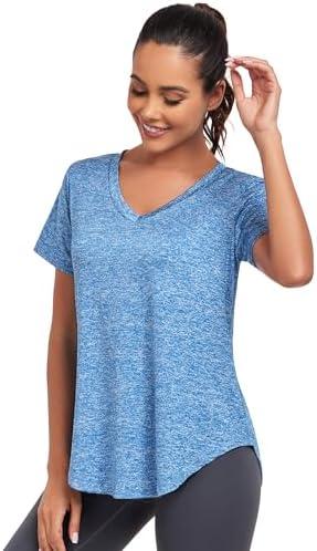Short Sleeve Workout Shirts Women Loose Fit, V-Neck Women Exercise T-Shirt Workout Top, Dry Fit Yoga Gym Sport Tops (Medium)