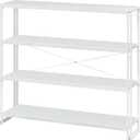 HCHQHS Bookshelf,4-Tier Industrial Bookcase,Rustic Wood and Metal Open Display Book Shelves Home Office,Bedroom Standing Shelf Unit,Horizontal Kitchen Shelf Organizer,Bathroom Storage Rack 47in, White 