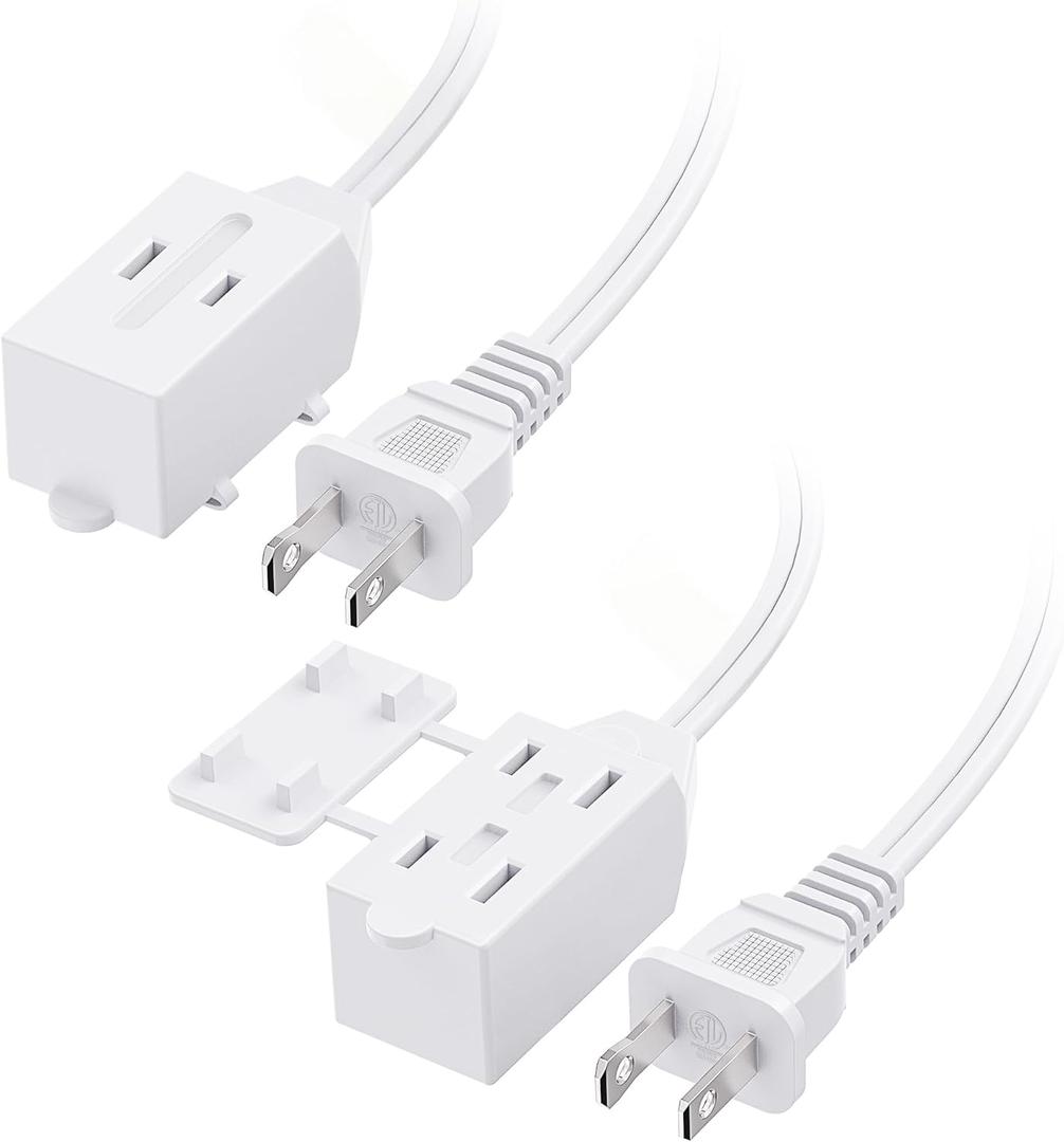 [ETL Listed] Cable Matters 2-Pack 16 AWG 2 Prong Extension Cord 6 ft, 13A 3-Outlet Extension Cords with Tamper Guard, 13 Amp, 1625 Watts, White