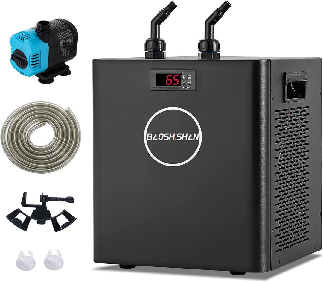 BAOSHISHAN Aquarium Chiller 79 gal, 1/3 HP Water Cooler, Special Quiet Design Refrigeration Compressor for Hydroponics, Axolotl, Coral Reef, Fresh & Salt Fish Tank (79gal/300L)