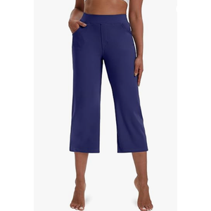 VOOVEEYA Wide Leg Pants for Women, Yoga Pants with Pockets High Waist Casual Straight Dress Pants Petite/Tall/Regular (Long Navy Blue 2XL)
