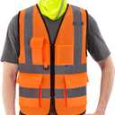 A-SAFETY High Visibility Mesh Safety Reflective Vest with Pockets and Zipper,Hi Vis Viz Reflective Safety Vest(Orange Mesh XXL)