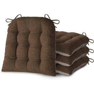 Chair Cushions for Dining Chairs Set of 4 Durable D-Shaped Seat Cushions with Non-Slip Backing Secure Ties Thick Cozy Seat Pad for Kitchen Dining Room Office(18x16.5x3in Coffee)