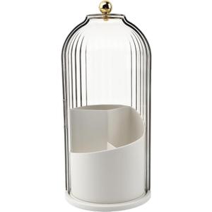 Makeup Brush Holder with Lid, 360 Rotating Sliding Opening Cosmetic Tools Organizer, Waterproof Dustproof Makeup Brush Organizer for Vanity Desktop Bathroom Countertop(COLOR:White And Clear)