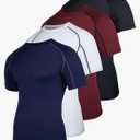 Real Essentials 4 Pack: Men's Short Sleeve Compression T-Shirt Base Layer Undershirt Athletic Top, Large