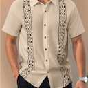 Men's Vintage Bowling Shirts Short Sleeve Button Up Tropical Beach Summer Shirts (Beige, XXL)