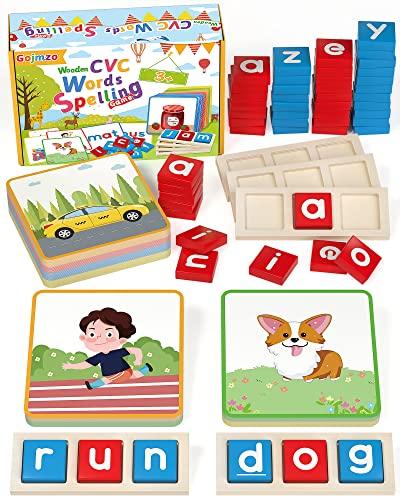 Wooden CVC Word Spelling Games, Montessori Educational Learning Toys Gifts for 3, 4, 5, 6 Year Old Kids, Preschool Kindergarten Learning Activities, Sight Words Flash Cards Reading Letters for Toddlers