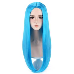 RightOn 22 Inches Blue Wig Long Straight Blue Hair for Cosplay Costume Party with Hairnet