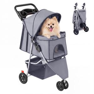 DUMOS 3 Wheels Pet Stroller for Small Dogs and Cats
Foldable Dog Stroller with Mesh Windows, Storage Basket & Cup Holder, Lightweight & Durable Pet Carrier for Travel, Grey