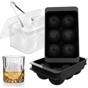 WIBIMEN Large Ice Cube Molds, Big Round Whiskey Ice Cube Trays for Freezer, Easy to Fill & Release, Whiskey Bourbon Cocktail(1.9In*6 Balls- Black/2 Pack)