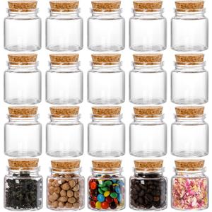 Dicunoy 20 PCS Glass Favor Jars with Cork Lids, 2 OZ Mini Round Vials Bottles, Small Cute Spice Containers for Tea, Jelly, Candy, Dried Flowers, Wedding Party Favors, DIY Crafts