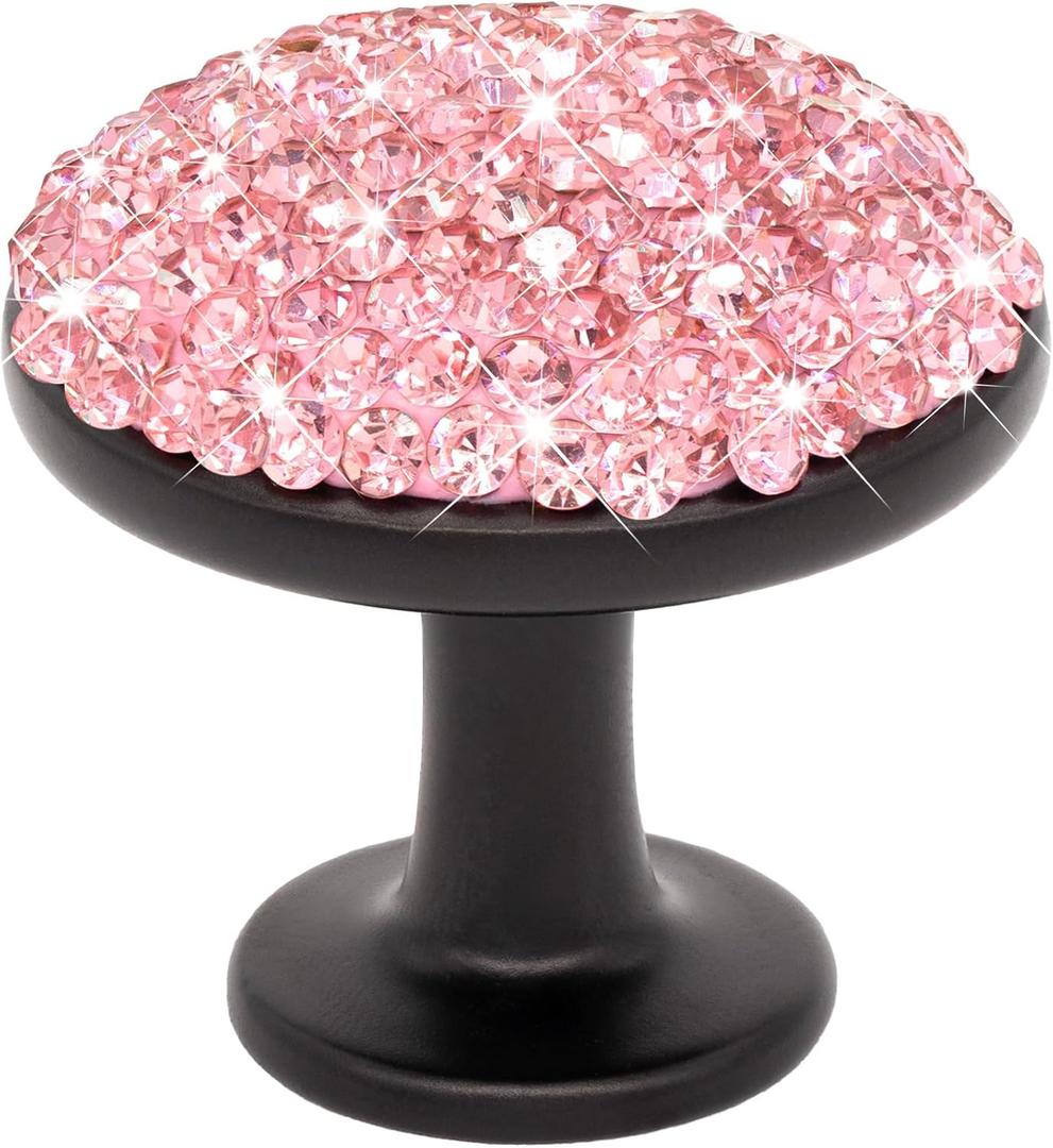 10 Pack Bling Cabinet Knobs, 1-1/4 inch Crystal Rhinestone Diamond Decoration Zinc Dresser Cupboard Handles with Screws for Home Office Kitchen Bathroom (Pink)
