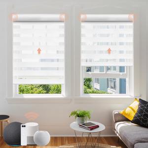 Pack of 1 Motorized Zebra Blinds with Remote: Canisteo Automatic Shades for Indoor Windows Work with HomeKit,Alexa, 90% Blackout Light Filtering Horizontal Blinds, Customized for Home Office, Greyish White