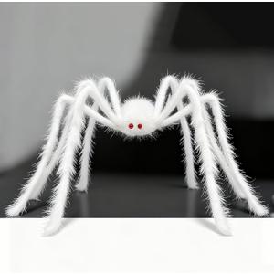 4 Ft Halloween Decorations Outdoor Giant White Spider Prop Terrifying Giant Spider Realistic Large Haunted House Prop Furry Spider Decorations
