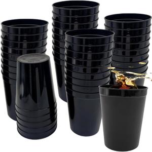 Stadium Cups, 16 oz, Reusable Plastic Tumblers, 30 Pack (Black)