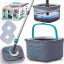 True & Tidy True Clean Spin Mop & Bucket System  Dual Compartment Design for Clean & Dirty Water, 360 Swivel Mop Head, Built-in Scrubbing Brush, Stainless Steel Handle & 2 Reusable Microfiber Pads
