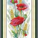 Stamped Cross Stitch Kits for Beginners- Full Set of Poppy Charm Embroidery for Adults,11 CT 3 Strands DIY Patterns Counted Arts Craft 9.518.5 inch