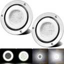 2pcs 4 inch Round White 64 LEDs Trailer Trucks Halo Reverse Back Up Running Tail Lights w/Stainless Bezels Flange Mount Sealed Waterproof IP67 For RV/Van, DC 12V