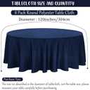 Fivenl 8 Pack Premium Round Tablecloth 120 Inch Round Table Covers Washable Polyester Fabric Round Table Clothes for Wedding Party Reception Banquet Buffet Restaurant (Navy Blue, 120 Inch)