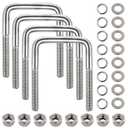 4 Set Stainless Steel Square U Bolt Kit for Boat Trailer, Heavy Duty U-Bolt with Nuts and Frame Plate for Automobiles Trailer, Ski Boat, and Sailboat Trailer (1/2" D x 3-1/16"W x 4-5/16"L)