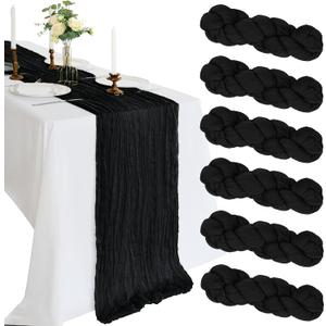 6 Pack 10FT Black Cheesecloth Table Runner 120 Inch Long Gauze Rustic Boho Spring Cheese Cloth Table Runner Sheer Fabric Decorations for Holiday Party Wedding Banquet Bridal Baby Shower Dcor