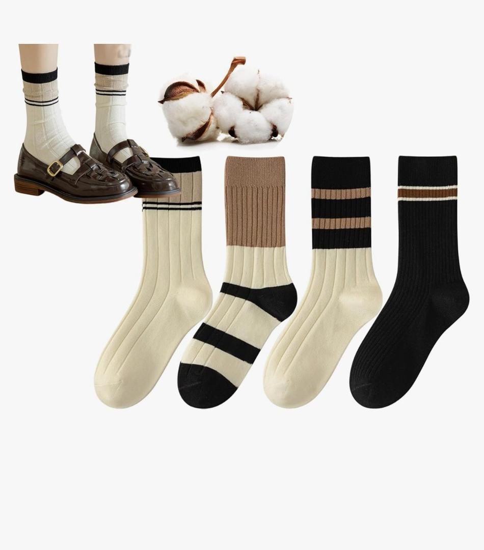 CHUNFO Womens Striped Cotton Slouch Cute Socks Crew,Retro Classic Charm,Loafers Sneakers,Size5-8