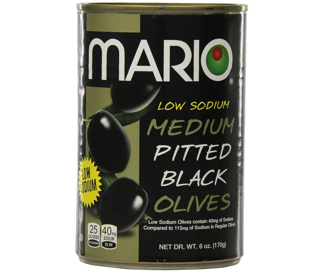 Mario Camacho Foods Low Sodium Black Olives, Medium Pitted, 6.0 Ounce, Best By: 01/16/2026