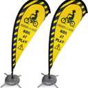 Newwiee 2 Pack Kids at Play Flag Banner Flag Safety Sign with Fiberglass Poles and Weighted Base Slow Sign for Streets, Yards and Driveways(Yellow)