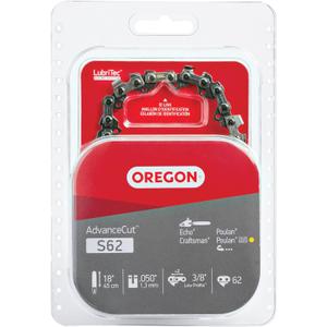 Oregon S62 AdvanceCut Chainsaw Chain for 18-Inch Bar, 62 Drive Links, low-kickback chain, fits Husqvarna, Echo, Poulan, Craftsman, Echo and more (5/32")