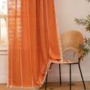 Deeprove Orange Boho Curtain 84 inches Length for Living Room Bedroom, Bohemian 84 inches Long Burnt Terracotta Fall Embroidery Textured Halloween Privacy Window Thanksgiving Decor W52 x L84, 1 Panel
