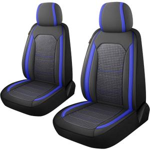 CAROMOP Premium PU Leather&Flannel Car Seat Covers 2 Front Set with Breathable Cloth,Universal Fit for Most Car Interior Covers-Sedan Truck SUV(Black/Blue)