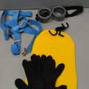 6 Pcs Women's Halloween Costume Accessories Set, Goggles/Yellow Beanie/Blue Dress/Blue Suspenders/Gloves/Yellow Stockings