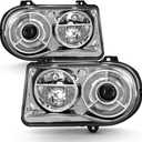 ACANII - For 2005-2010 Chrysler 300C [Factory OE Style] Chrome Headlights Headlamps Replacement Driver + Passenger Side, 2 Pack 