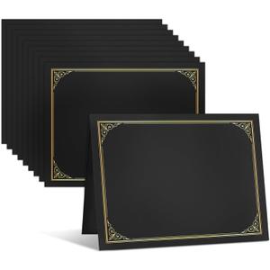SUNEE 10 Packs Black Certificate Holders, 250gsm, for 8.5x11 Award Certificates, Certificate Covers with Gold Foil Border