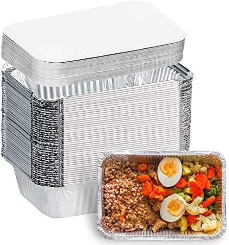 Aluminum Pans with Lids (50-Pack, 8.5"×6") 2.25 LB Capacity Foil Food Containers with Lids - 50 Pans and 50 Cardboard Covers - Disposable Tin Foil Pans - for Baking, Meal Prep and Freezer, Takeout