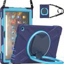 All-New Fire HD 10 & Fire HD 10 Plus Tablet case for Kids(2021 Release,11th Generation),Heavy Sturdy Shockproof Kids Case,Rotating Stand/Carrying Strap, Navy Blue+Blue