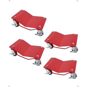 KYBOLT Car Dolly [Set of 4 with 6000 lbs] Capacity, Carbon Steel Heavy Duty Car Mover Wheel Dollies with Antiskid Plate & 360 Degree Rotatable Wheel, 16"*13", Red
