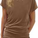 Wenrine Womens Summer Mini Dress 2026 Casual Short Sleeve Crewneck Beach Vacation Ruched Bodycon T Shirt Dresses (Beige, S)