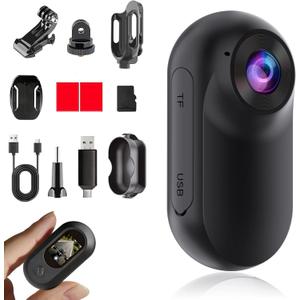 Mini Body Camera 1080P, Thumb Size Wearable Helmet Camera, Clip On Action Cam, Body Cam for Cycling Travel Sports(Matte Black)