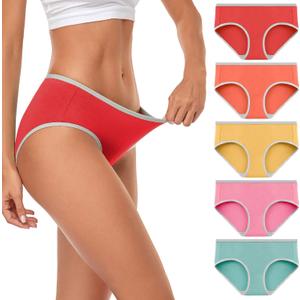 wirarpa Women's Cotton Underwear Mid Low Rise Full Briefs Breathable Ladies Regular Plus Size Panties 5 Pack Small