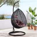 Hanging Egg Swing Chair with Stand, Rattan Wicker Hanging Egg Chair Hammock Indoor with Cushions, Swinging Chair for Bedroom Outdoor Patio Balcony Backyard Sunroom Heavy Duty 350LBS (Black)