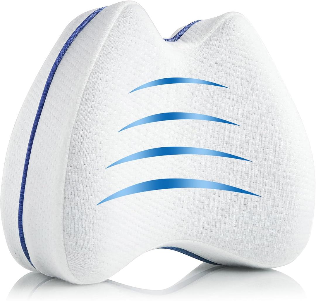 QISHFEN Knee Pillow for Side Sleepers Hip Pain Memory Foam - Leg Pillow for Side Sleeping Back, Sciatica, Knee Pain Relief - Side Sleeper Pillows with Washable Cover (2 Pack)