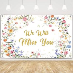 MEHOFOND We Will Miss You Backdrop 6x3.6ft Wildflower Farewell Party Decorations Floral Retirement Graduation Background Banner for Coworker Goodbye Photo Booth Props