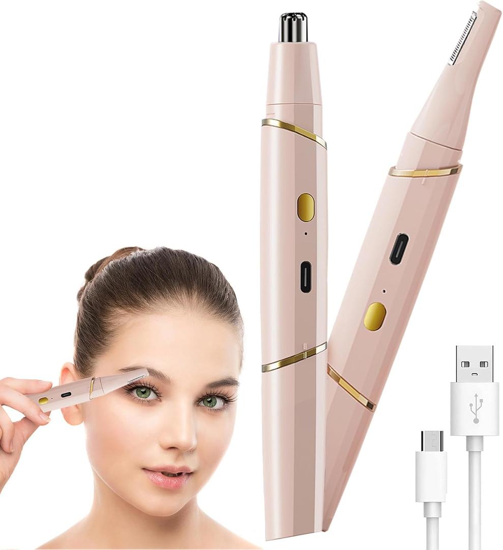 Nose Hair Trimmer and Eyebrow Trimmer for Women, 2 in1 Rechargeable Electric Shaver Razor Facial Hair Trimmer for Nose Ear Eyebrow, Pink