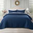 KASENTEX Oversized King Quilt Set 112"x106" Soft Washed 3-Layer Lightweight California King Bedspread, Minimalist Nordic Design, All-Season Quilt Bedding (1 Quilt + 2 Pillow Shams), Dress Dark Blue