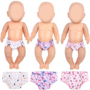 3 Pcs Baby Doll Diapers Underwear for 14-18 Inch Dolls, Colorful Cartoon Pattern Design Doll AccessoriesSuitable for Baby Girls
